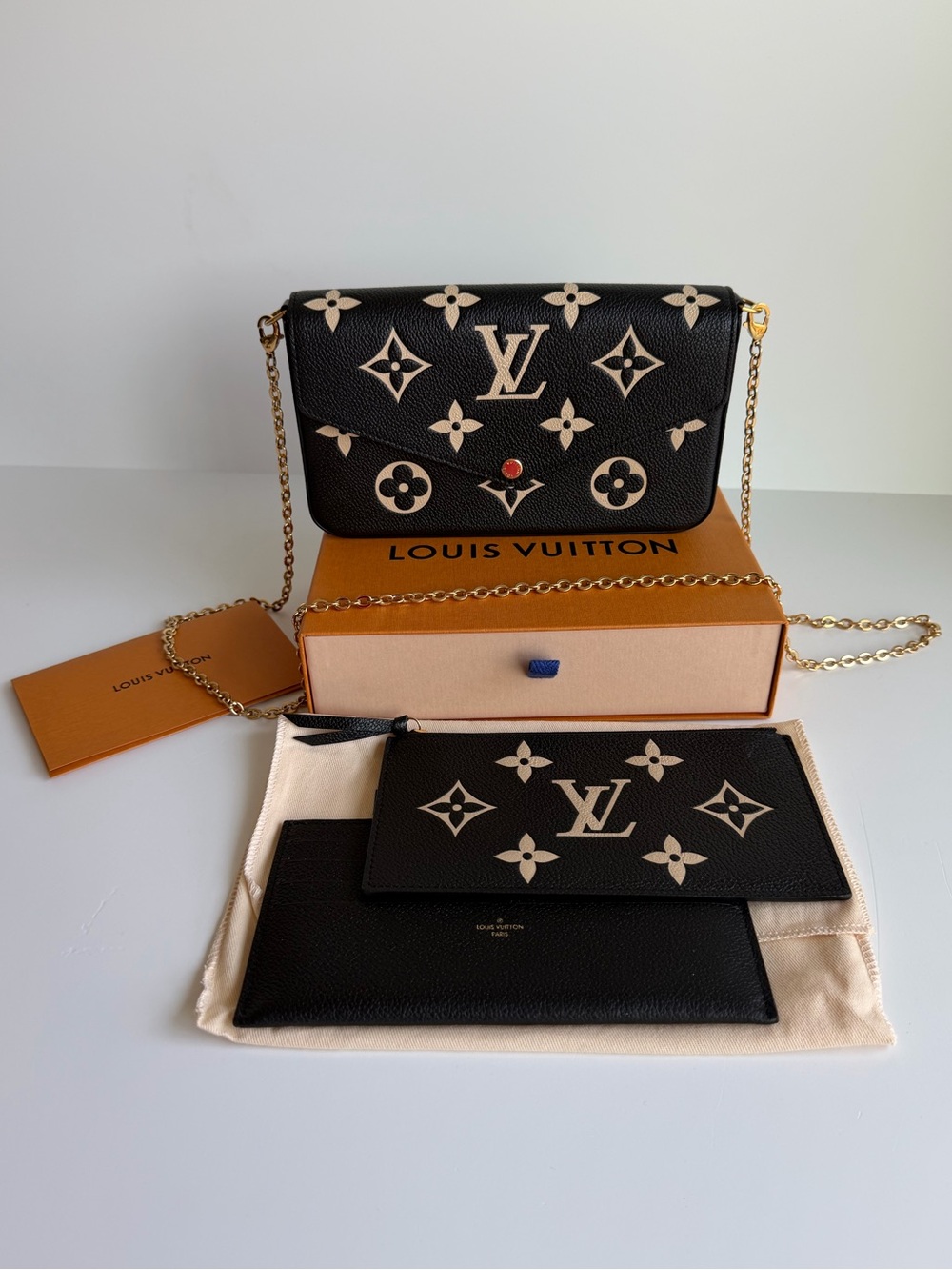 Authentic Louis Vuitton Felicie Pochette Bicolor Black Noir & Cream Crossbody